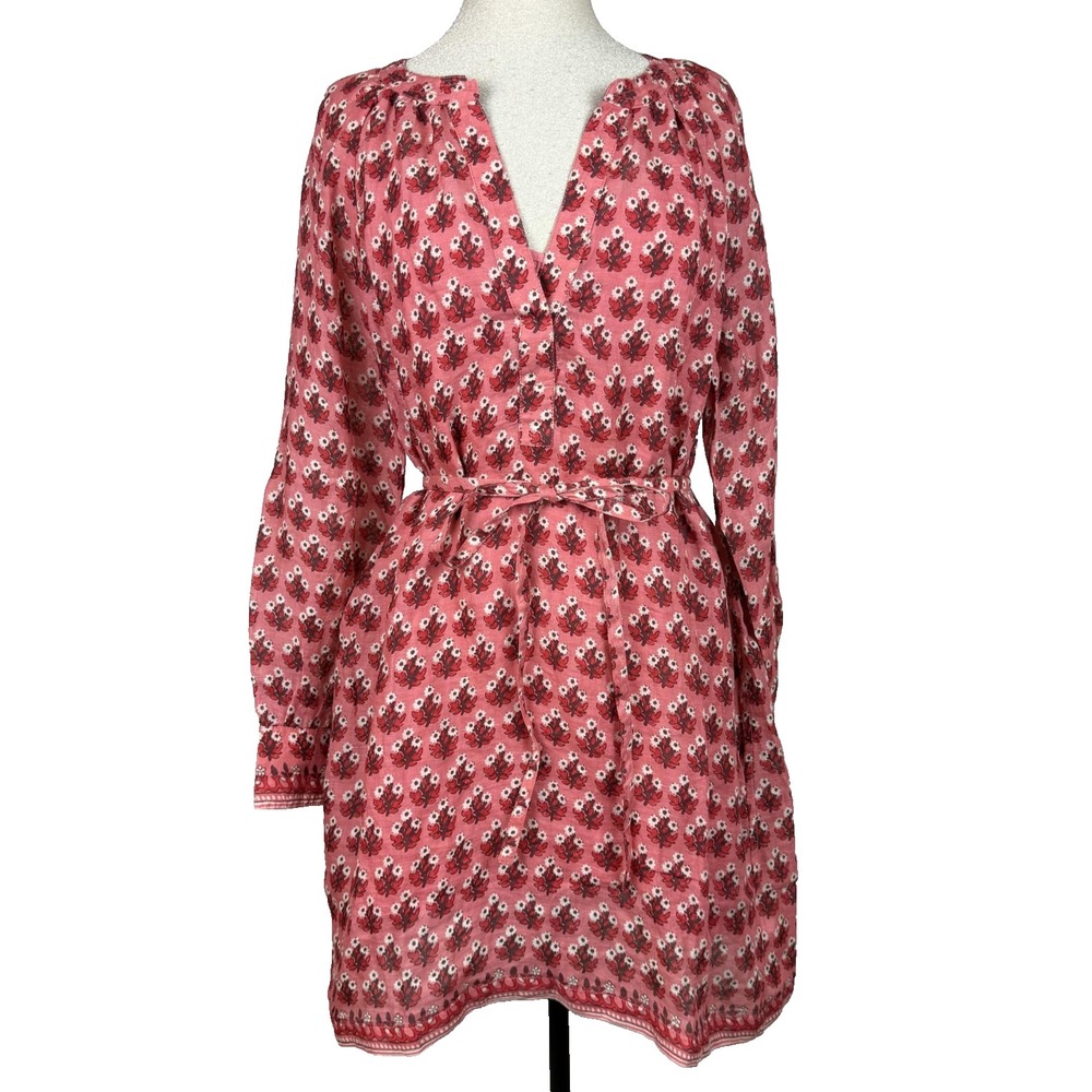 J.Crew Cabana Mini Shirt Dress Womens L Pink Ditsy Floral Belted Boho Resort NWT